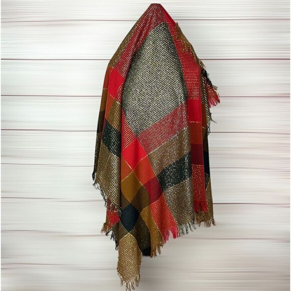 NWOT Ben Goodman Vintage Large Plaid Sparkly Square Scarf Shawl made in Japan - Picture 3 of 8